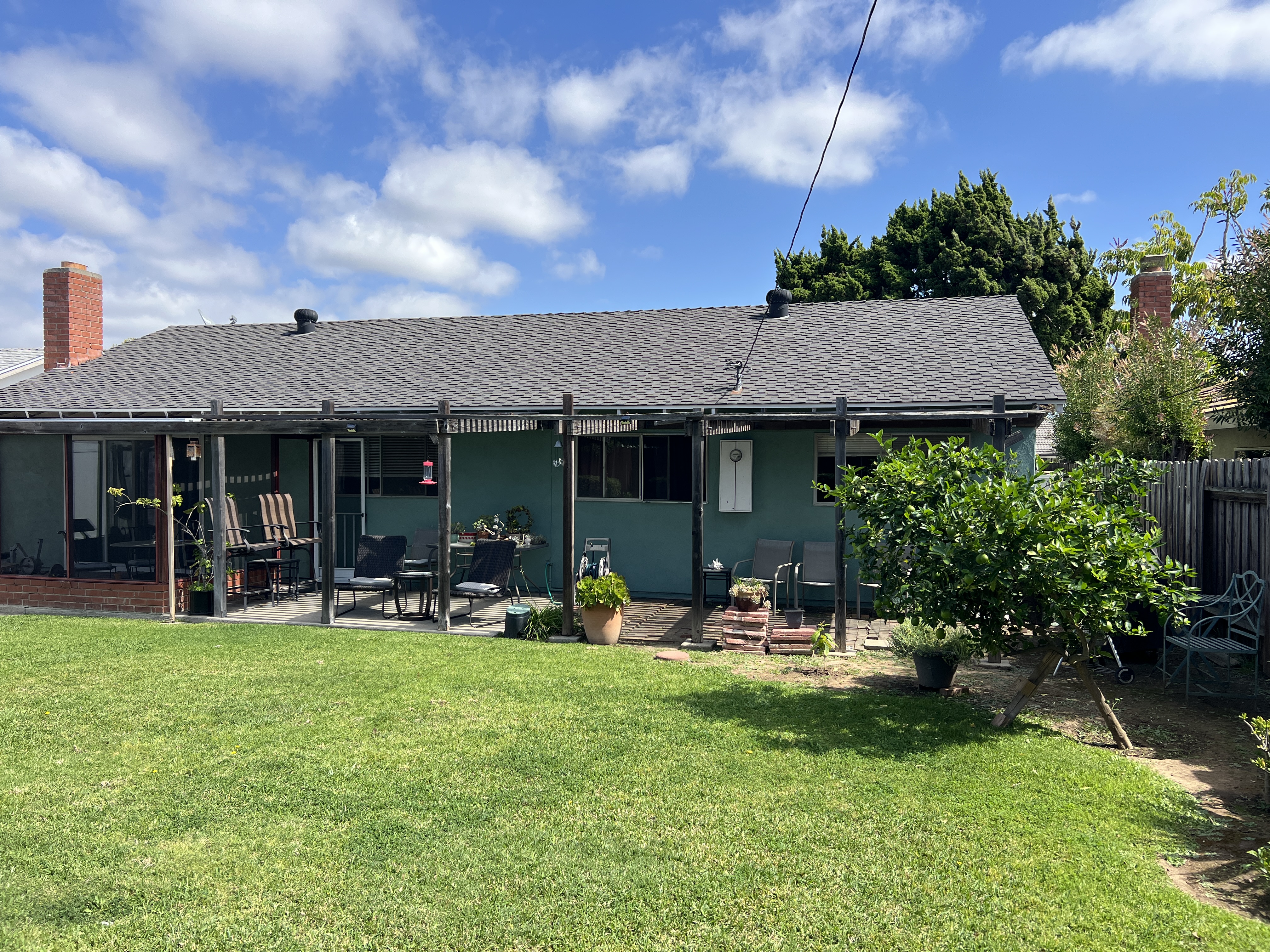 Backyard patio with seating