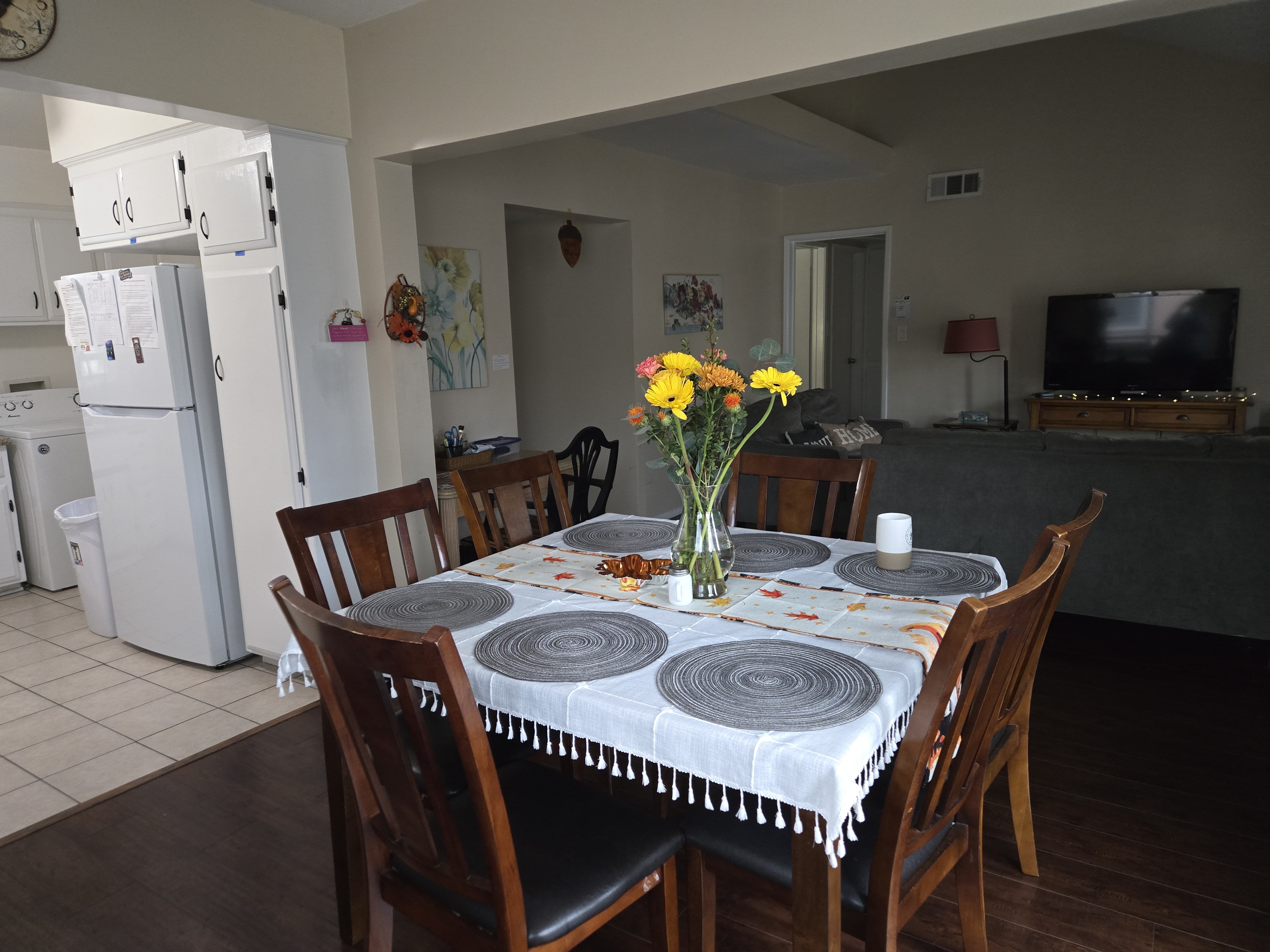 Dining table with fresh flowers