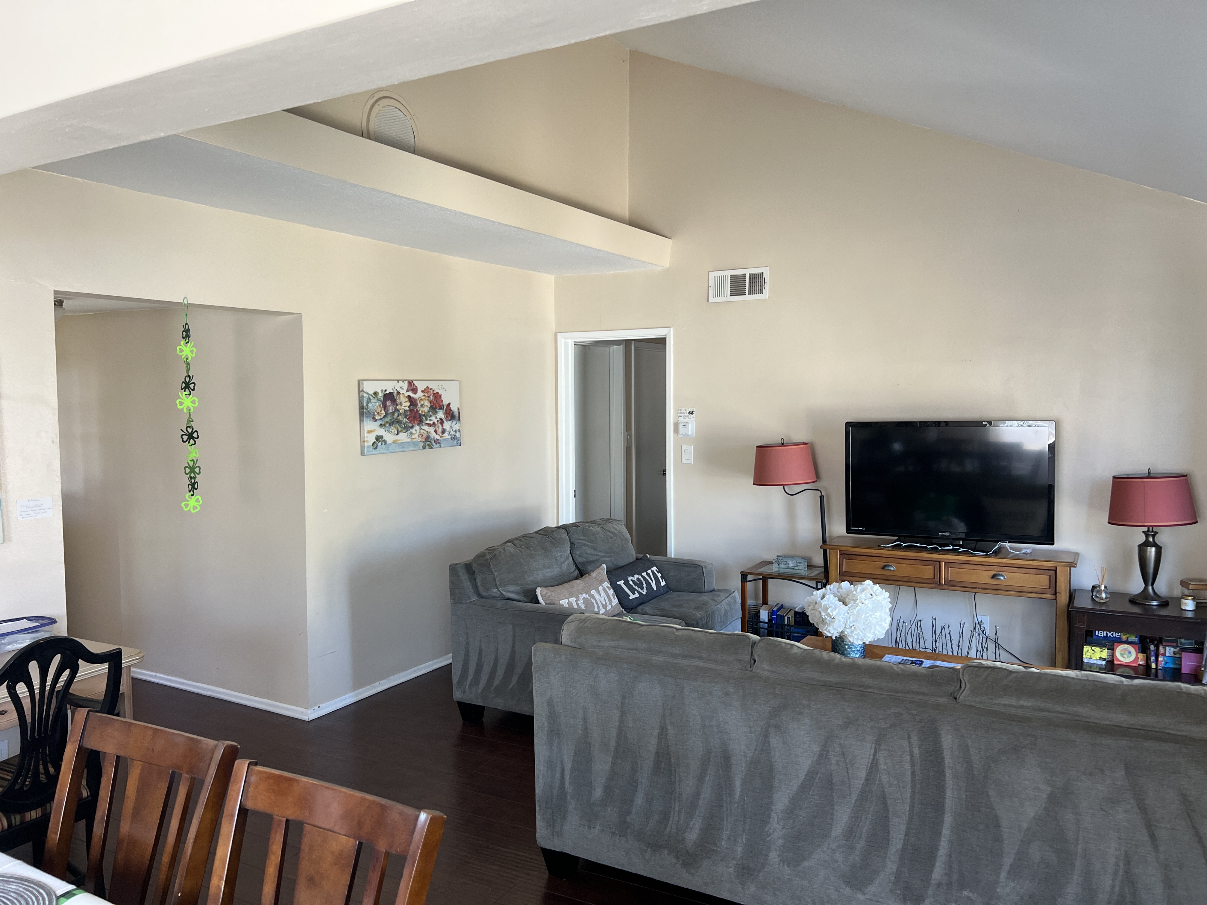 Open living and dining area